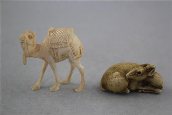 Eight Japanese ivory netsuke and four other items, late 19th / early 20th century,